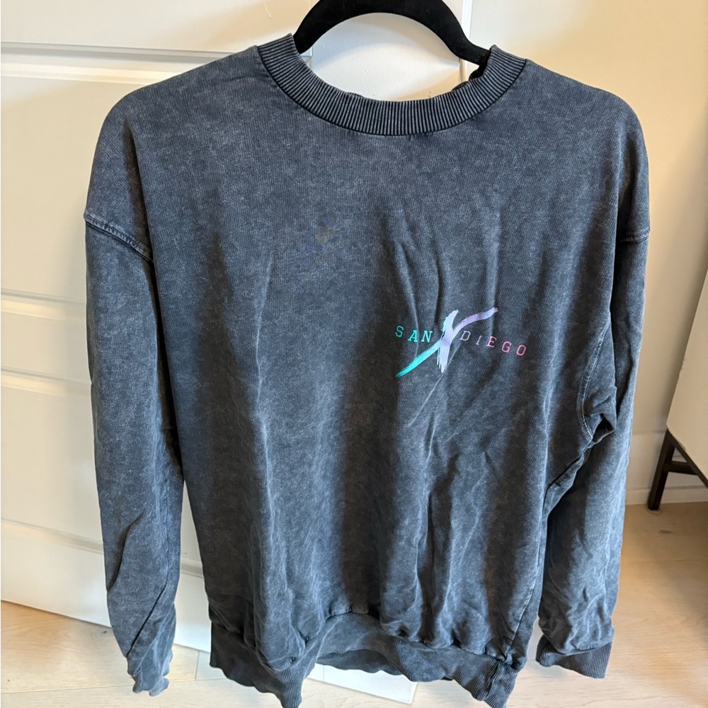 Topman Dark Gray Crewneck Sweater with San Diego Design